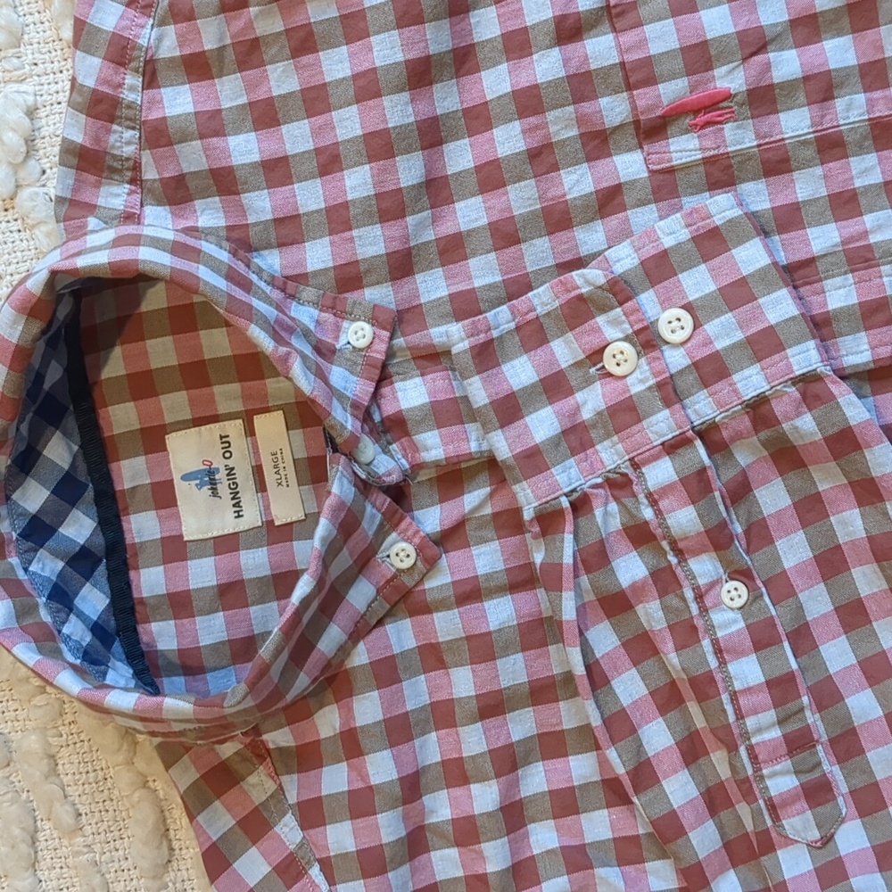 Johnnie O Men's Hangin Out Checked Gingham Plaid XL Button Up Shirt Cotton